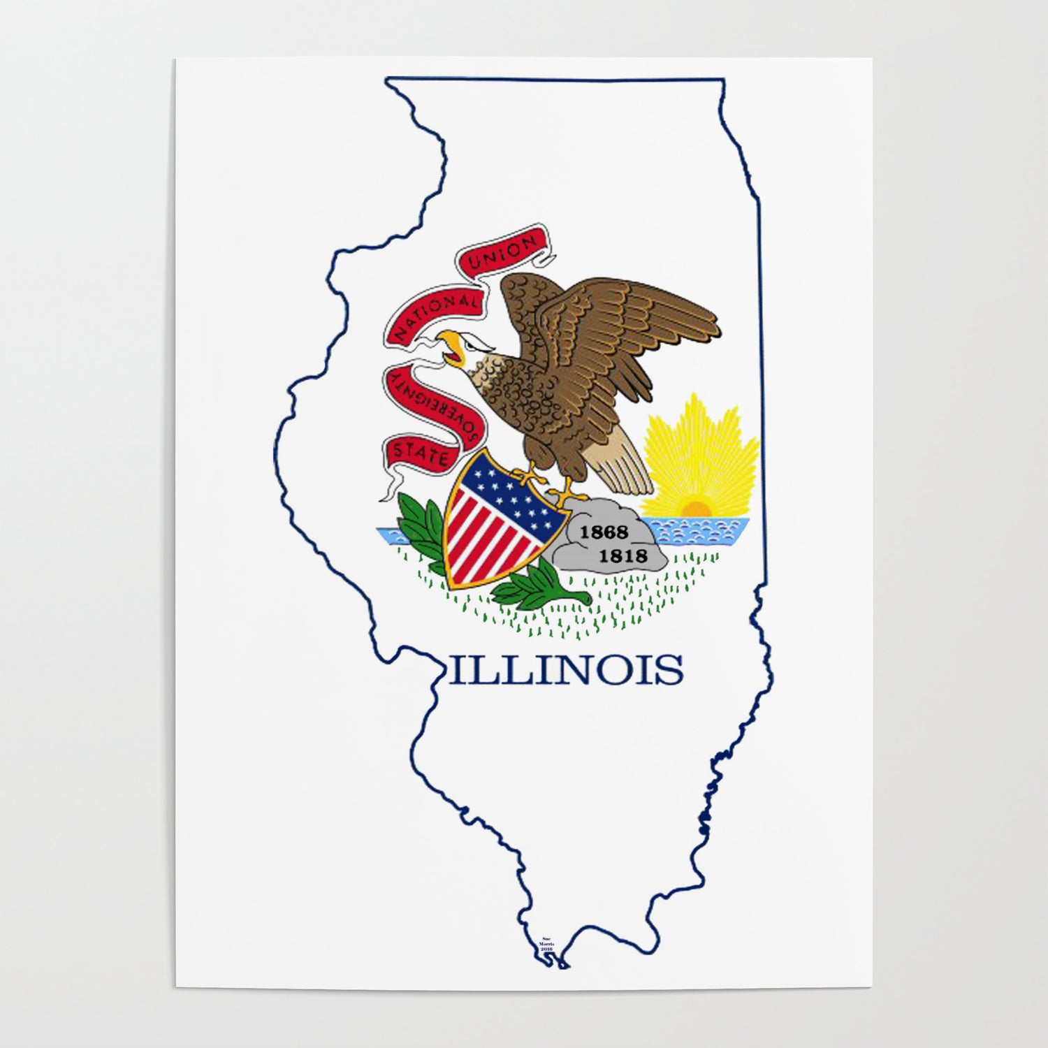 Illinois State Shape Wood Flag